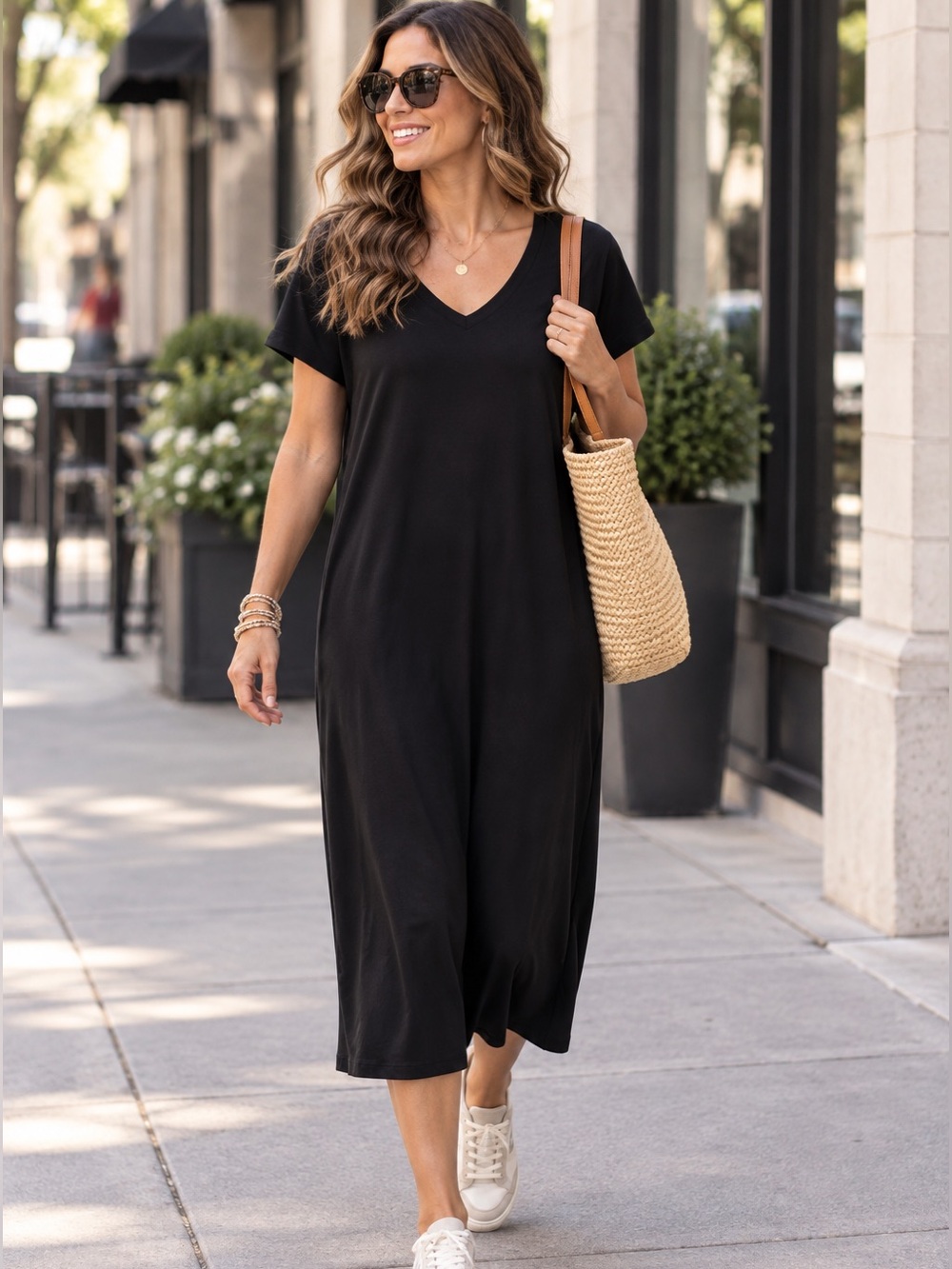 NY&C Women’s Black Short Sleeve MIDI Tee Shirt Dress M NEW